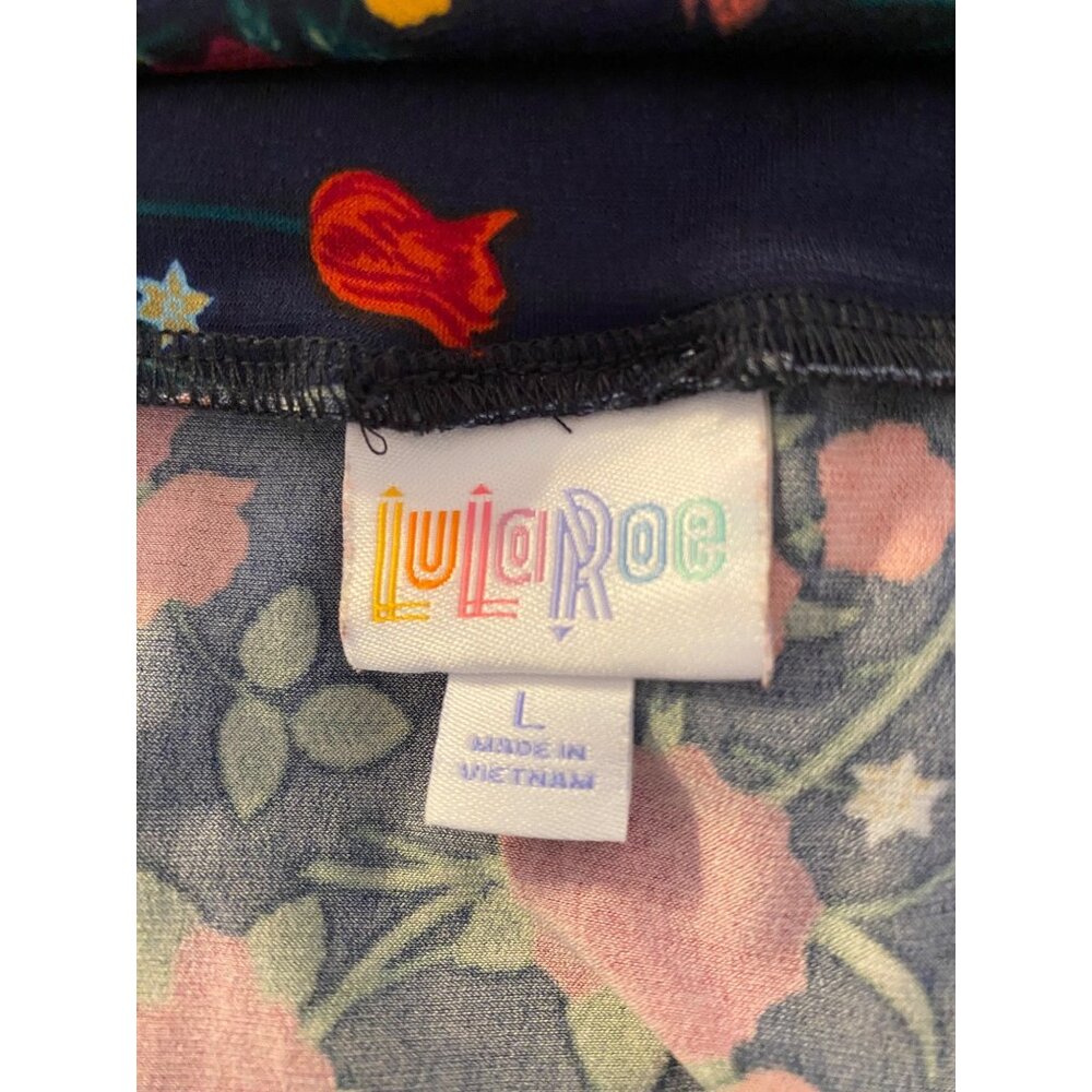 LuLaRoe Maxi Skirt Navy Red Orange Green Rainbow Large - Picture 3 of 7